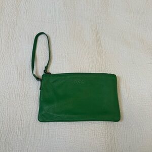 Green Leather Wristlet Clutch